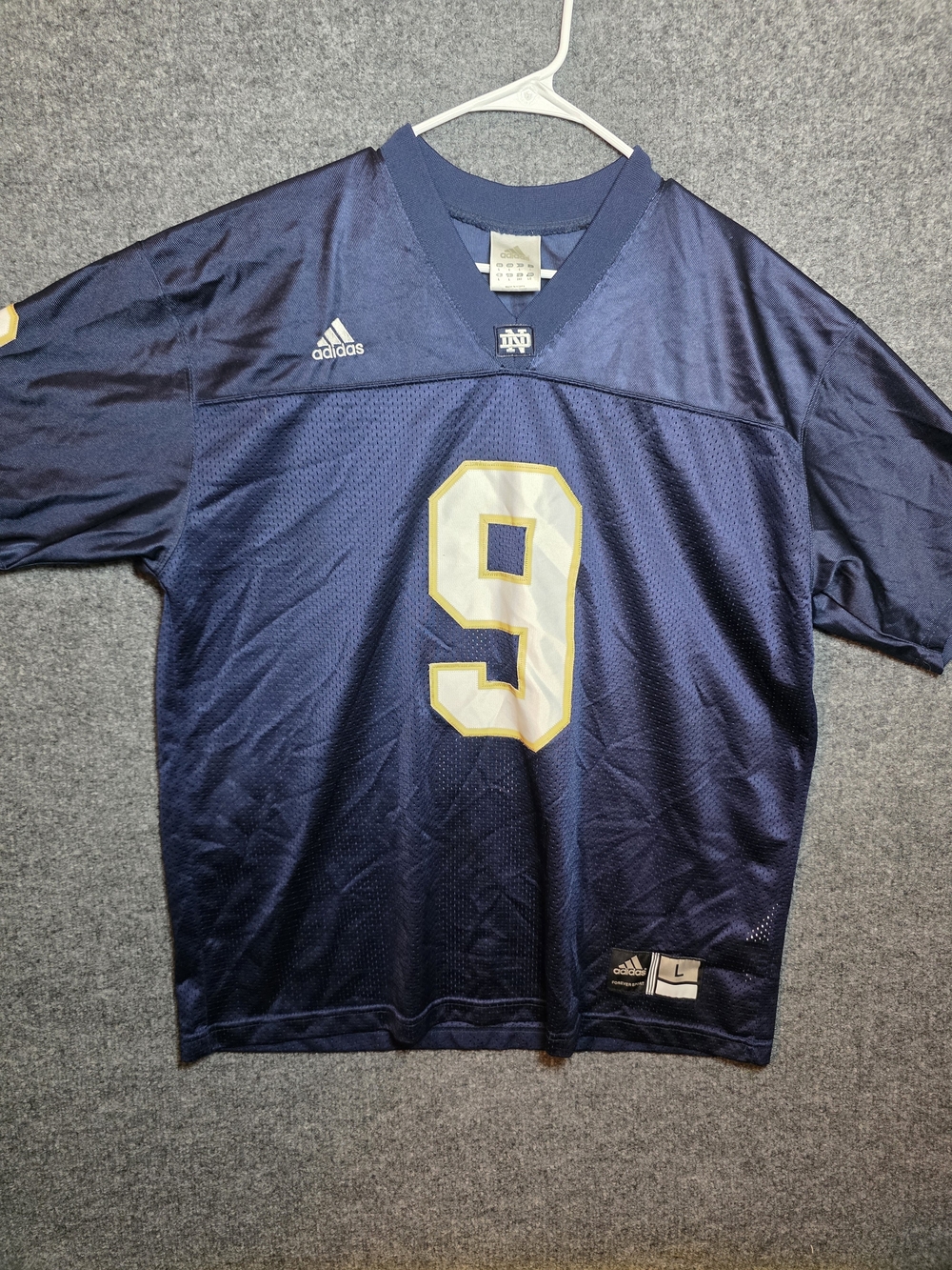 Vintage Adidas Notre Dame Fighting Irish #9 Football Jersey Navy Blue Mens Large